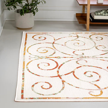 Danae Classic Cottage Filigree Scroll Reversible Machine-Washable Indoor/Outdoor Area Rug - JONATHAN Y